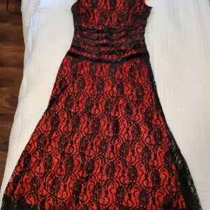 Black Lace Over Red Dress